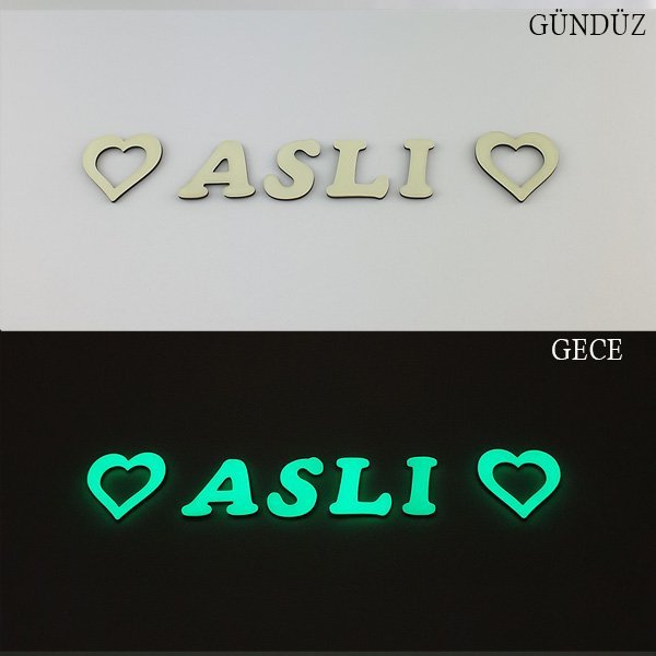 Fosforlu 4 harf + 2 Yıldız veya Kalp - Görsel 3