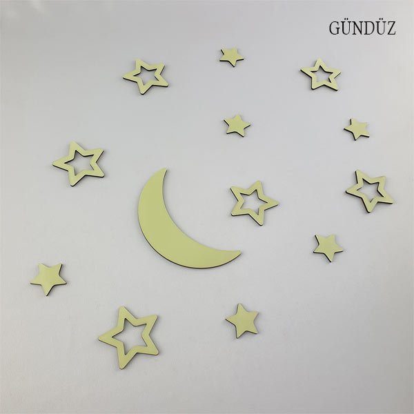 Fosforlu Ay & 12 adet Yıldız - Görsel 2