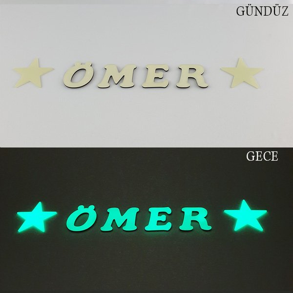 Fosforlu 4 harf + 2 Yıldız veya Kalp - Görsel 2
