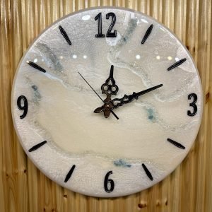 Doğal taşlı krem rengi epoksi saat, 45 cm